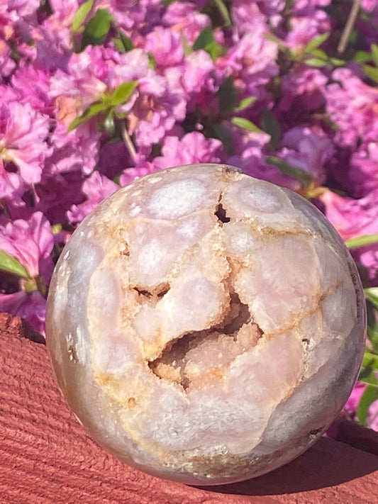 Pink Amethyst Sphere with Agate ,1.11lbs 82MM