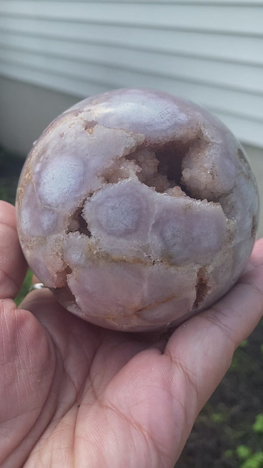 Pink Amethyst Sphere with Agate ,1.11lbs 82MM